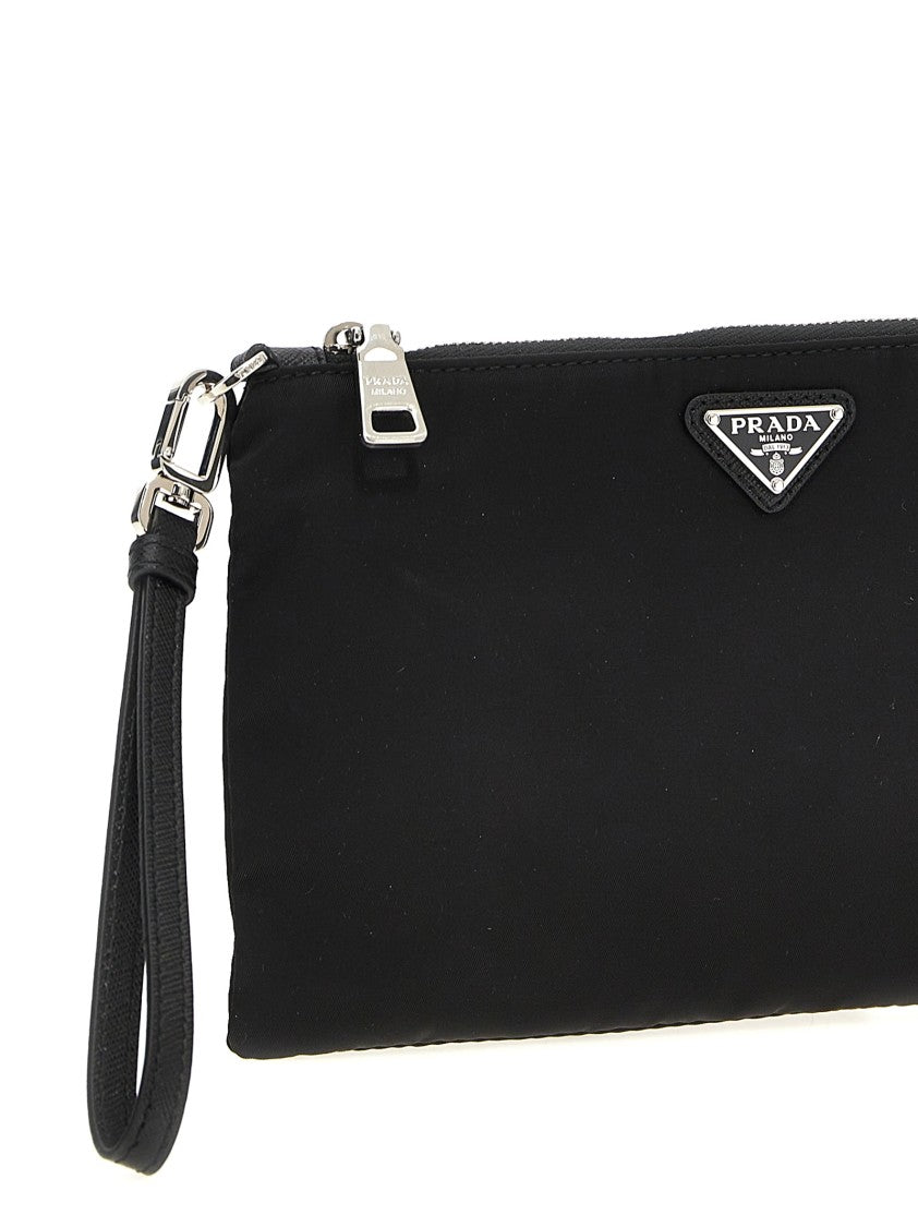Prada Sleek Rectangular Re-Nylon Clutch With Saffiano Leather Accents