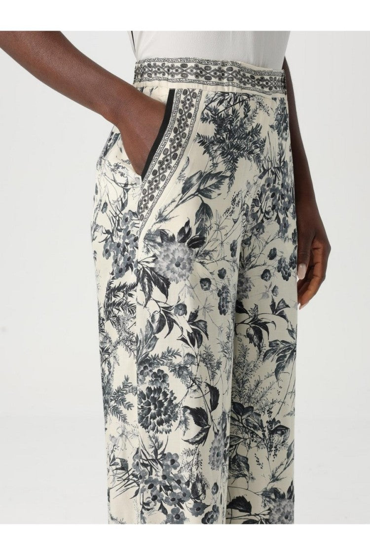 Simona Corsellini Wide-Leg Floral Print Soft Viscose Trousers