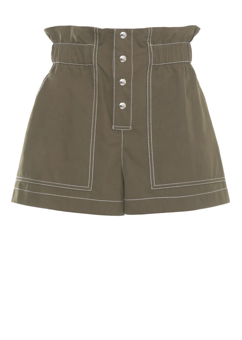 Marni Green Gabardine Elastic Waist Shorts