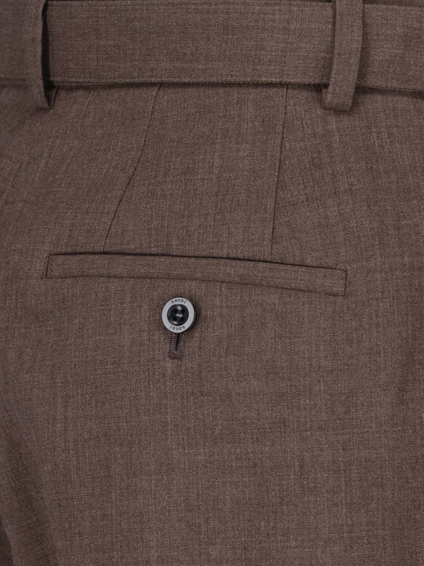 Sacai Brown Wool Trousers With High Waist