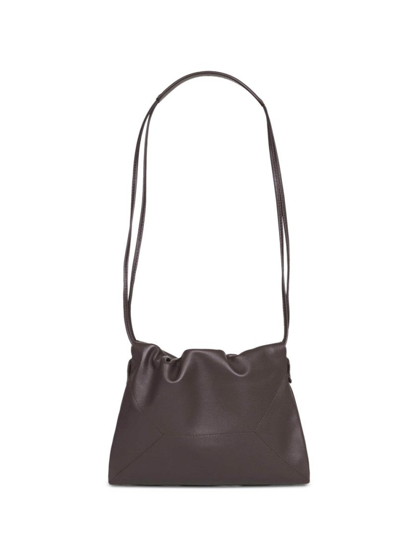 Brunello Cucinelli Brown Rectangular Leather Gathered Top Shoulder Bag