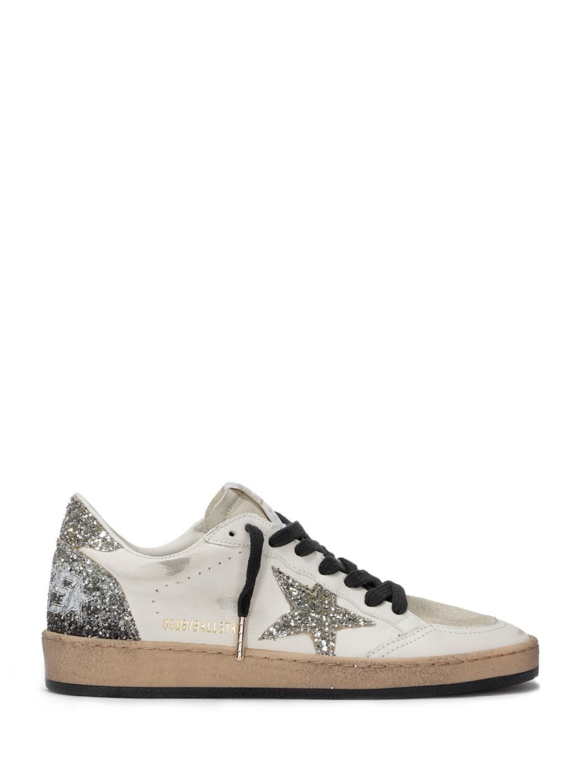 Golden Goose Nappa Leather Sneakers With Silver Glitter Star Accents