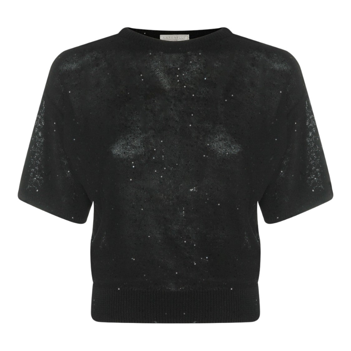 Antonelli Firenze Short-Sleeve Sweater With Ribbed Hem And Sequined Finish