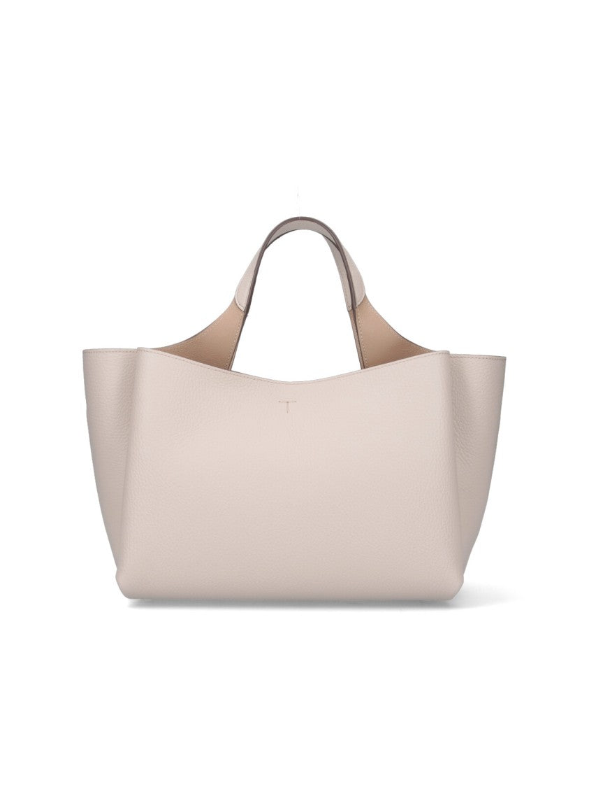 Tod's Mini Logo Shoulder Bag In Pebbled Cream Leather