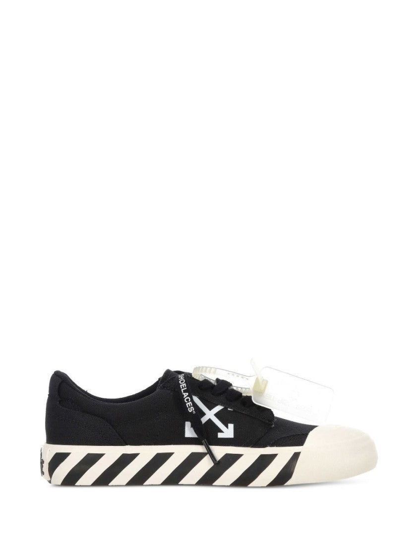 Off-White Low-Top Canvas Sneakers With Diagonal Stripe Detailing
