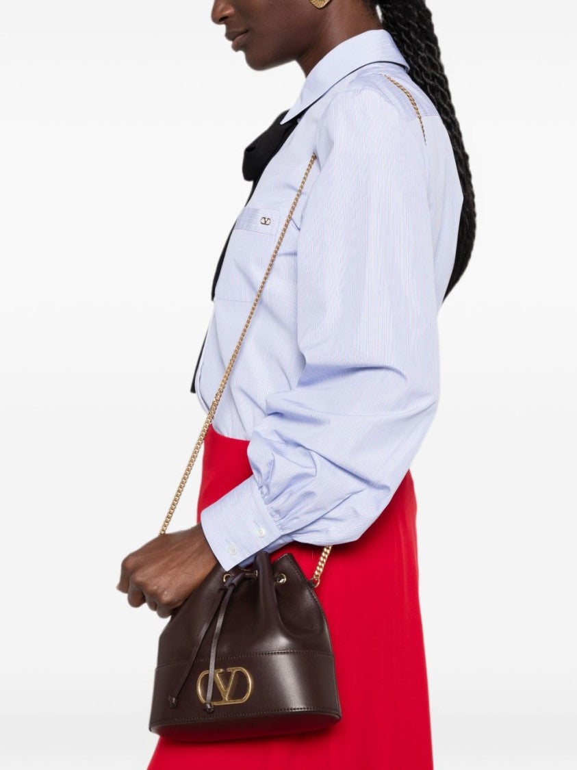 Valentino Garavani Brown Smooth Leather Chain Strap Bucket Bag