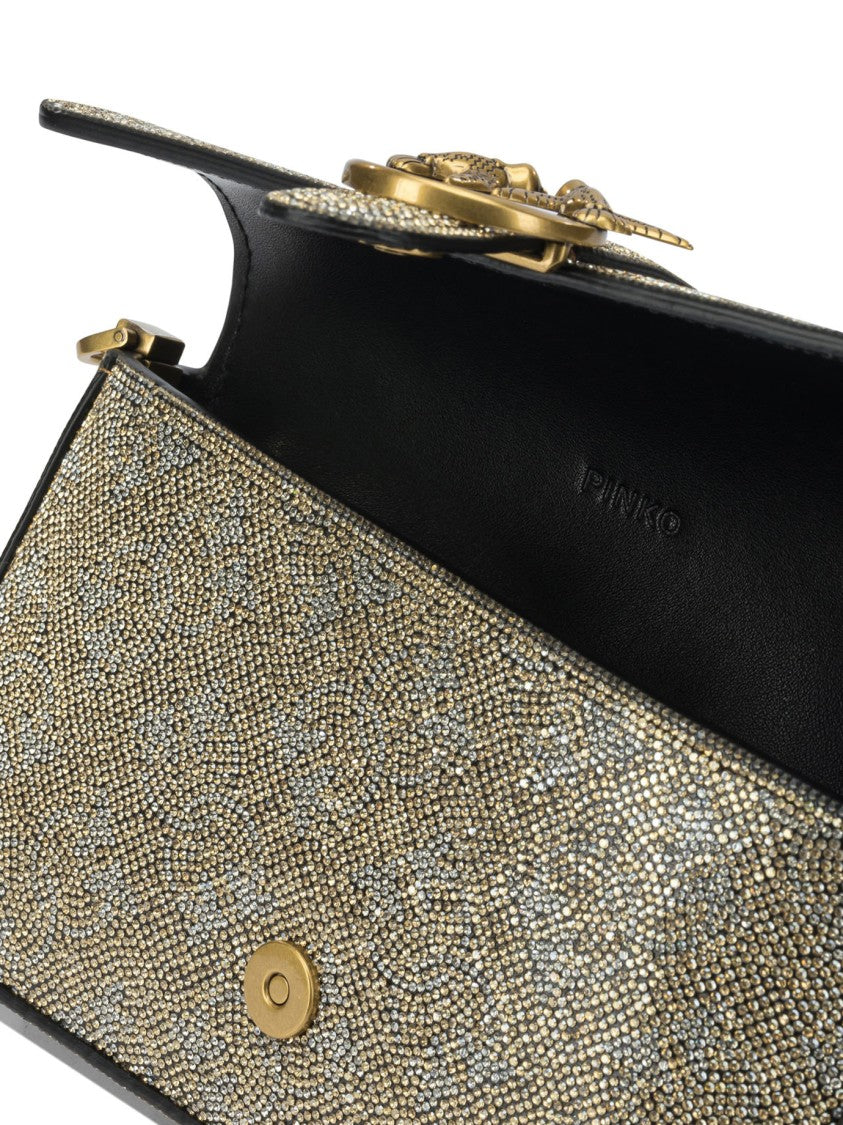 Pinko Gold Leather Crossbody Bag