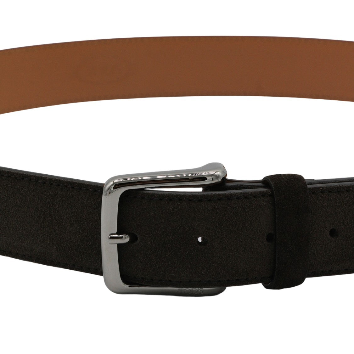 Tod's Dark Suede Belt With Polished Silver Buckle