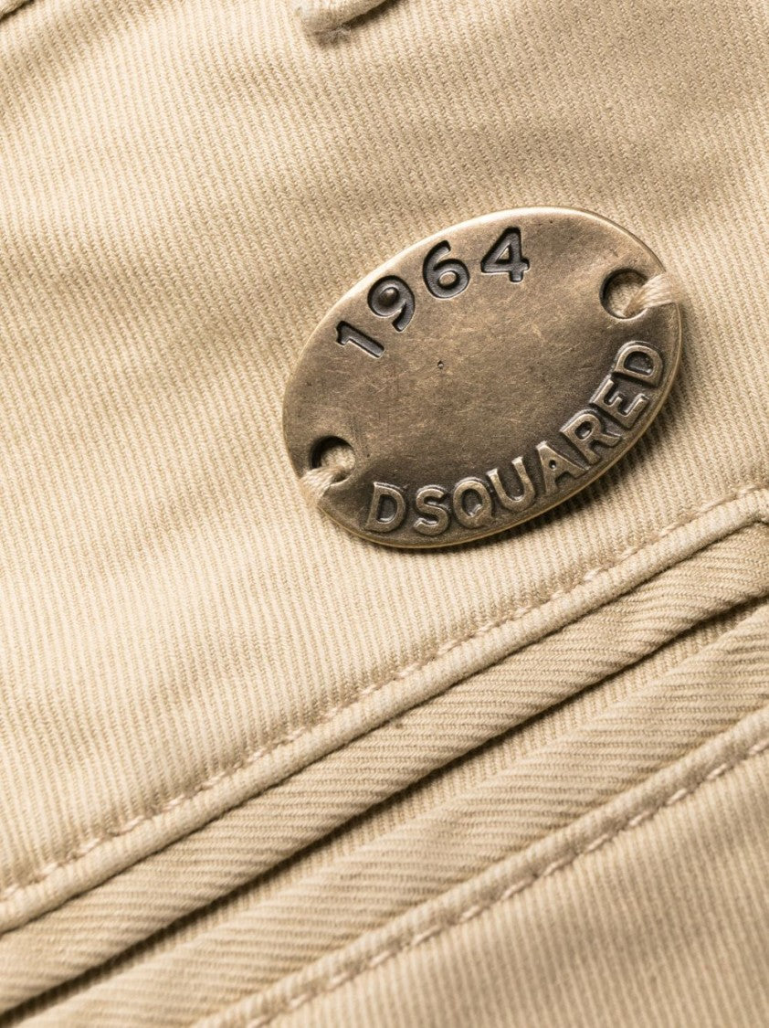 Dsquared2 Cropped Beige Trousers With Flap Pockets
