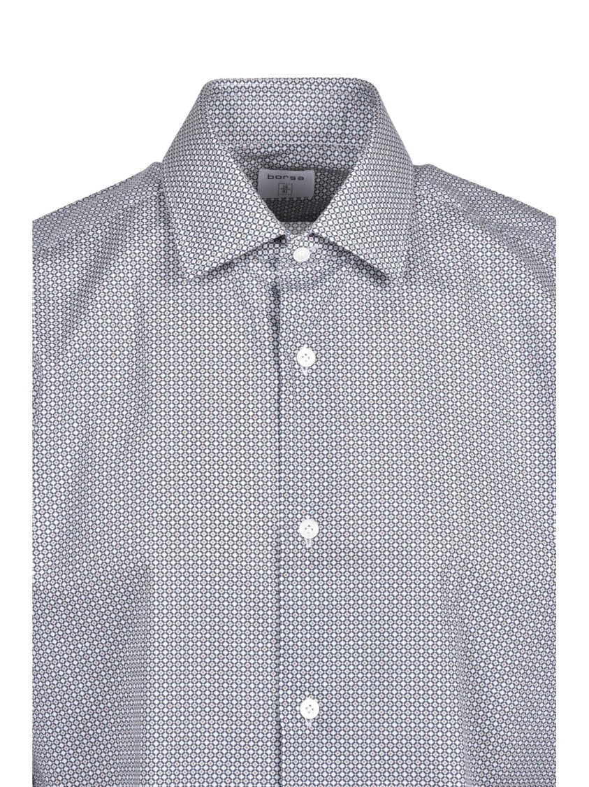 Borsa Grey Slim-Fit Geometric Print Cotton Shirt