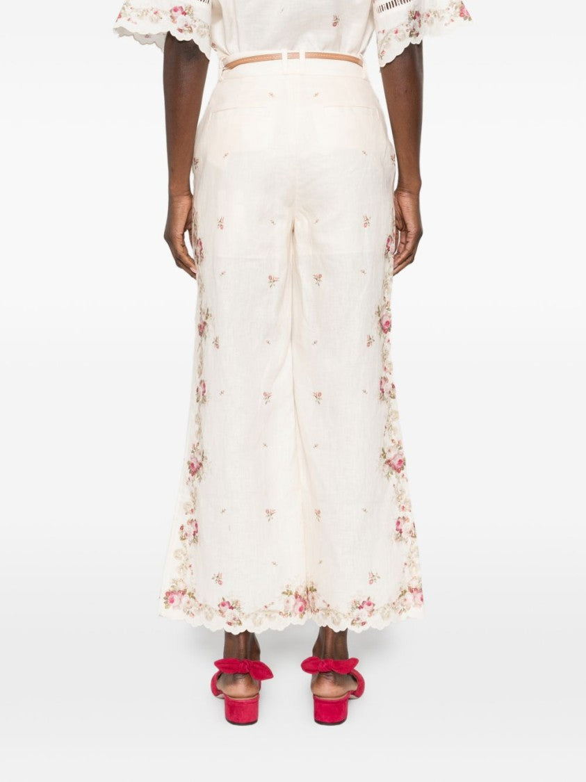 Zimmermann Relaxed Fit Wide-Leg Linen Trousers With Embroidered Detailing