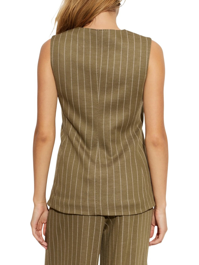 Max Mara Olive Pinstriped Riccio Tailored Waistcoat