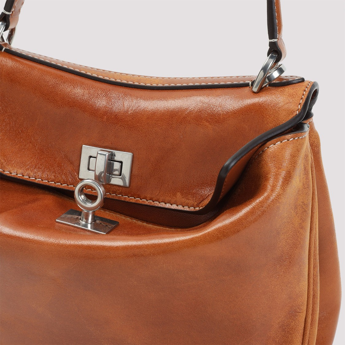 Balenciaga Tan Cowboy Lamb Leather Rodeo Top Handle Shoulder Bag