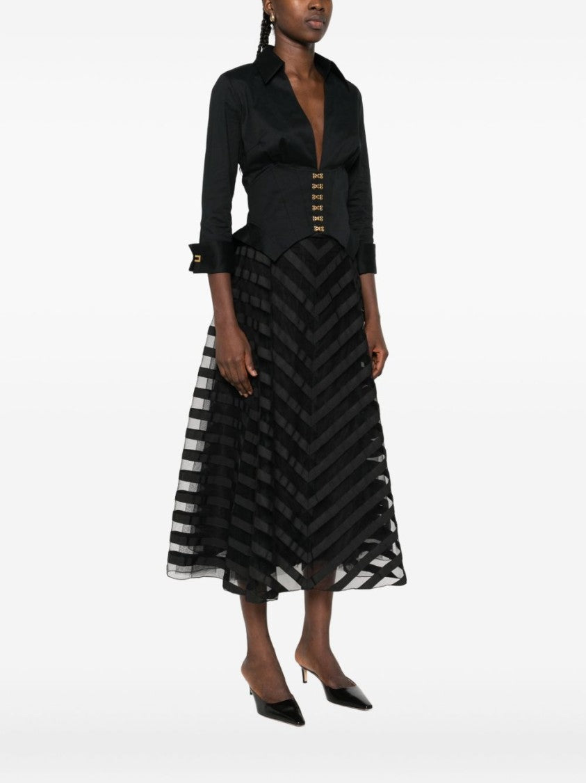 Elisabetta Franchi Fitted Black Shirt With Deep V-Neckline