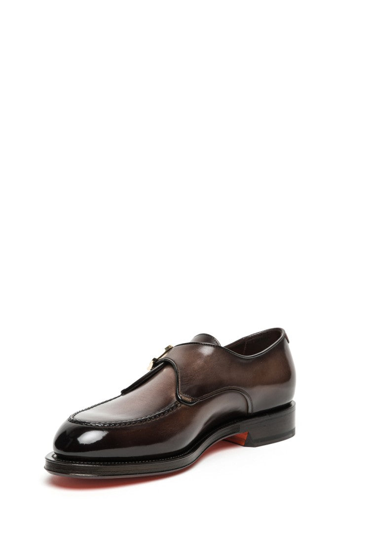 Santoni Single Buckle Leather Shoes Goodyear Construction