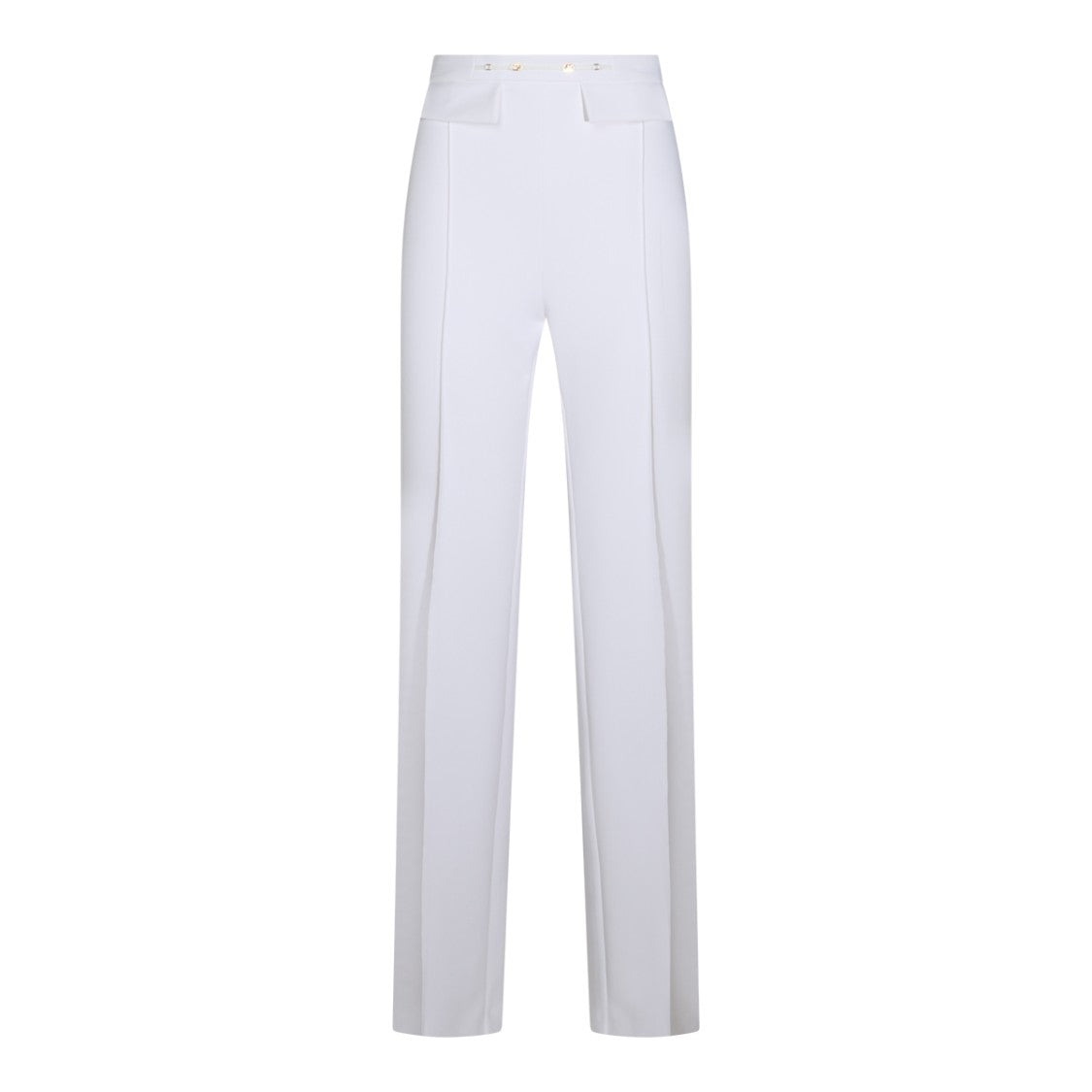 Elisabetta Franchi Ivory Wide-Leg Trousers With Gold-Tone Accents