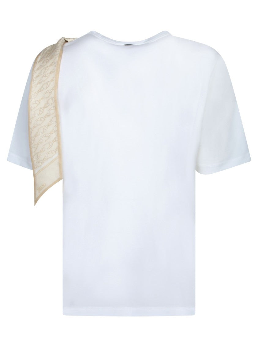 Herno White T-Shirt With Silk Scarf Detail