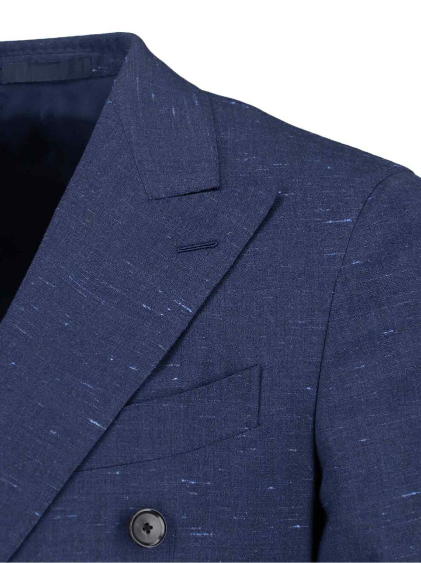 Caruso Double-Breasted Wool And Silk Blazer, Blue