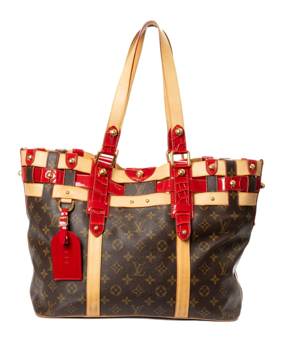 Louis Vuitton Brown Salina Gm Monogram Canvas Red Leather Tote Bag
