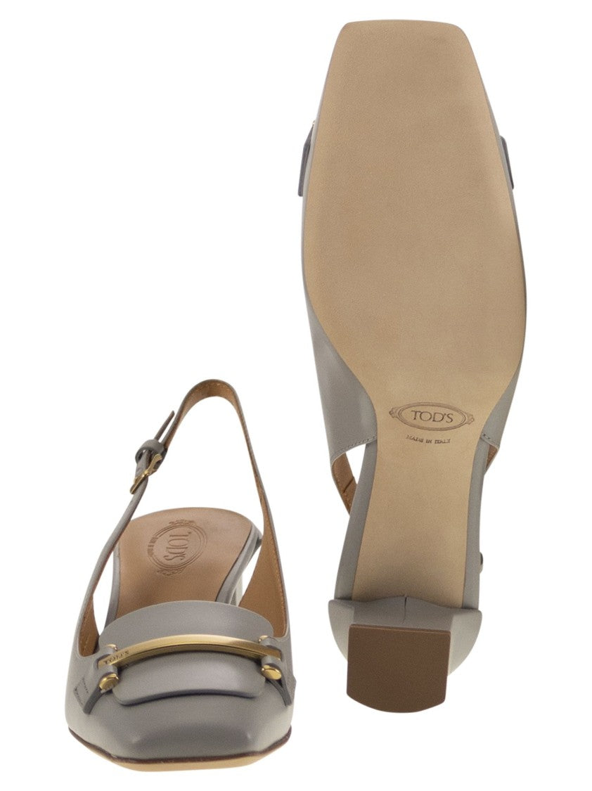 Tod's Calfskin Leather Slingback Pump With Geometric Heel