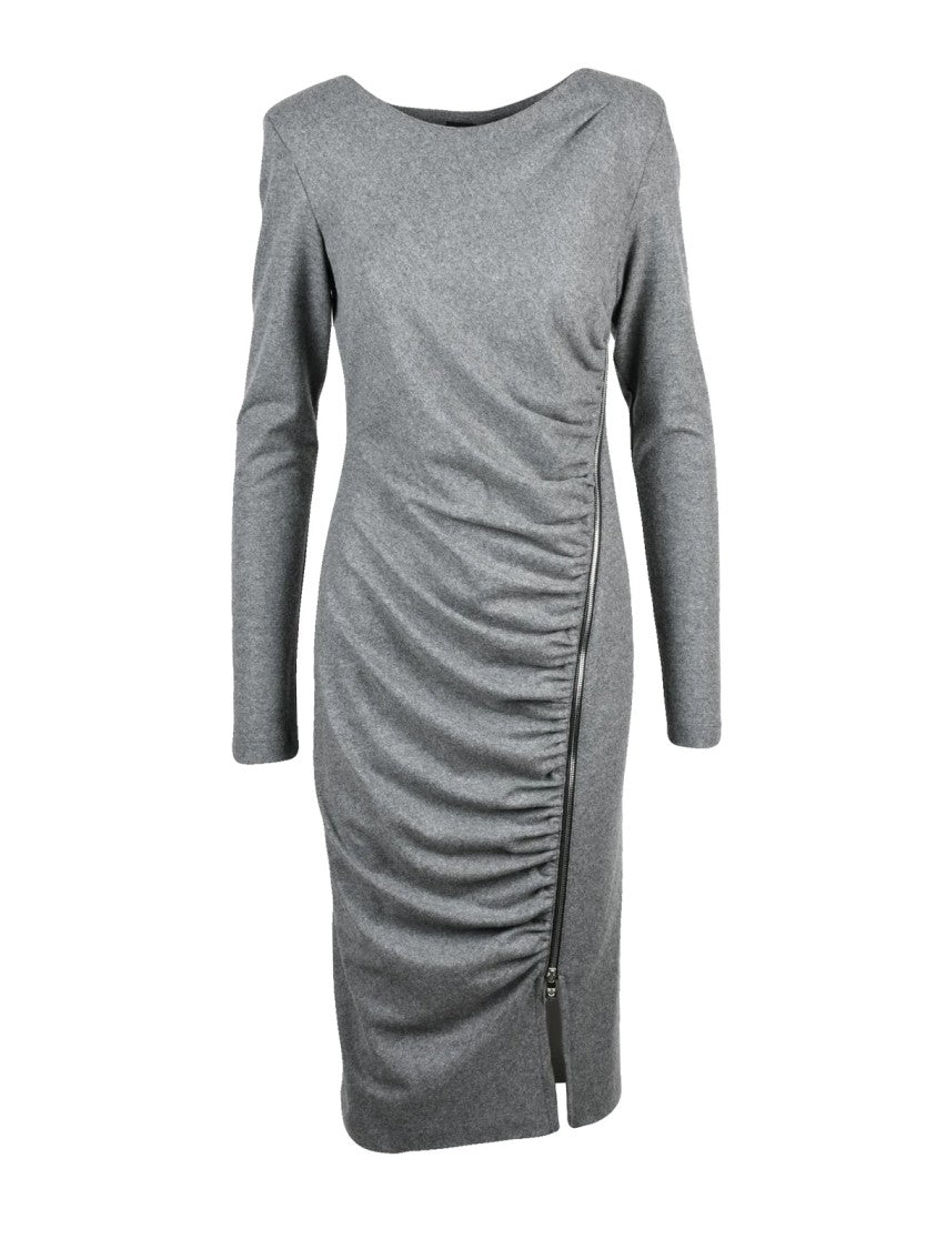 Pinko Grey Technical Blend Almundena Ruched Long Dress