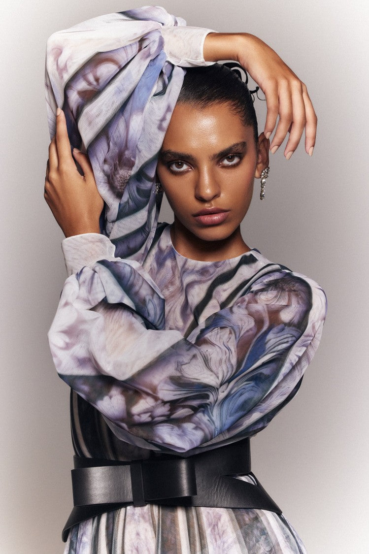 Saiid Kobeisy Tull Printed Dress With Bell Sleeves