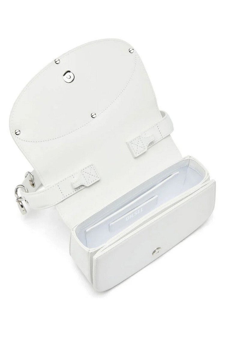 Diesel White Leather Cutout-Logo Shoulder Bag