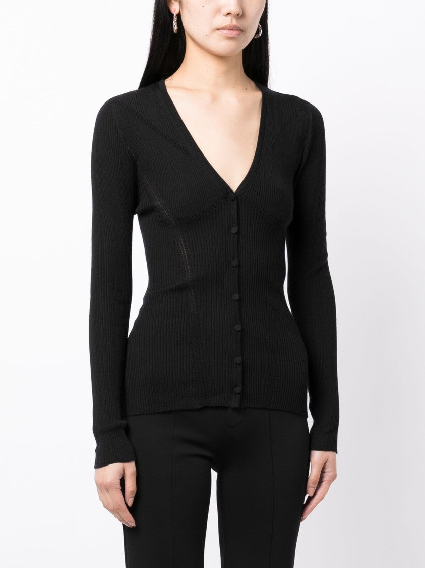 Lanvin Black Engineered Cardigan Ribbed Cashmere Cardigan