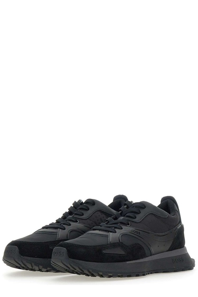 Boss Minimalist Black Low-Top Sneakers With Smooth Finish