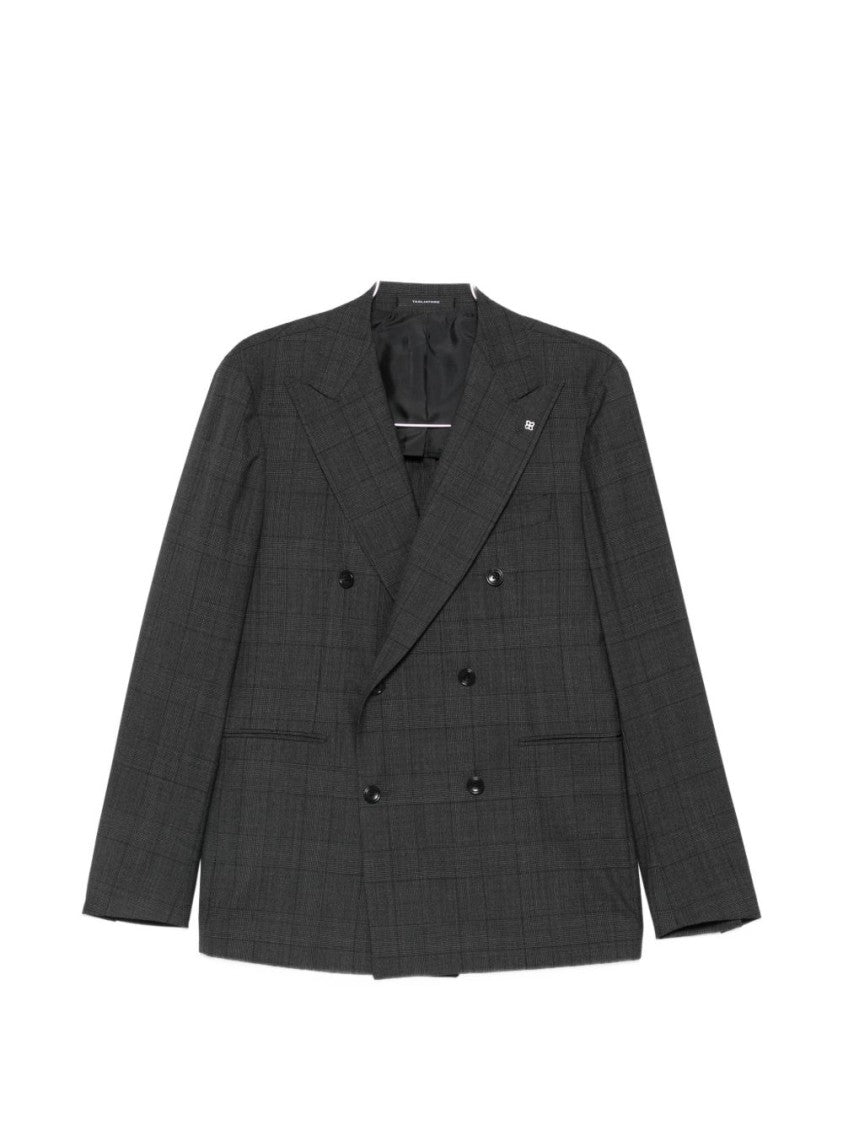 Tagliatore Double-Breasted Grey Check Pattern Blazer With Tailored Fit