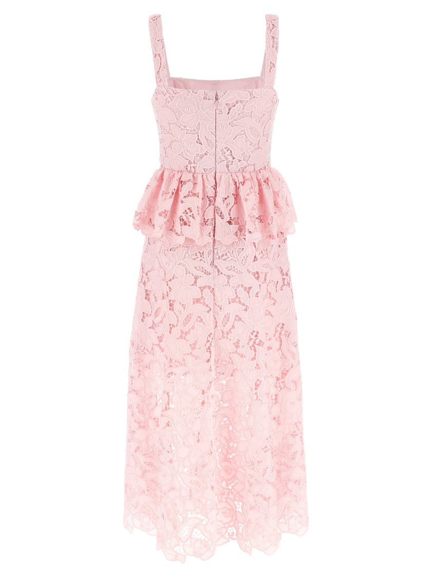Self-Portrait Pink Lace Peplum Midi' Dress