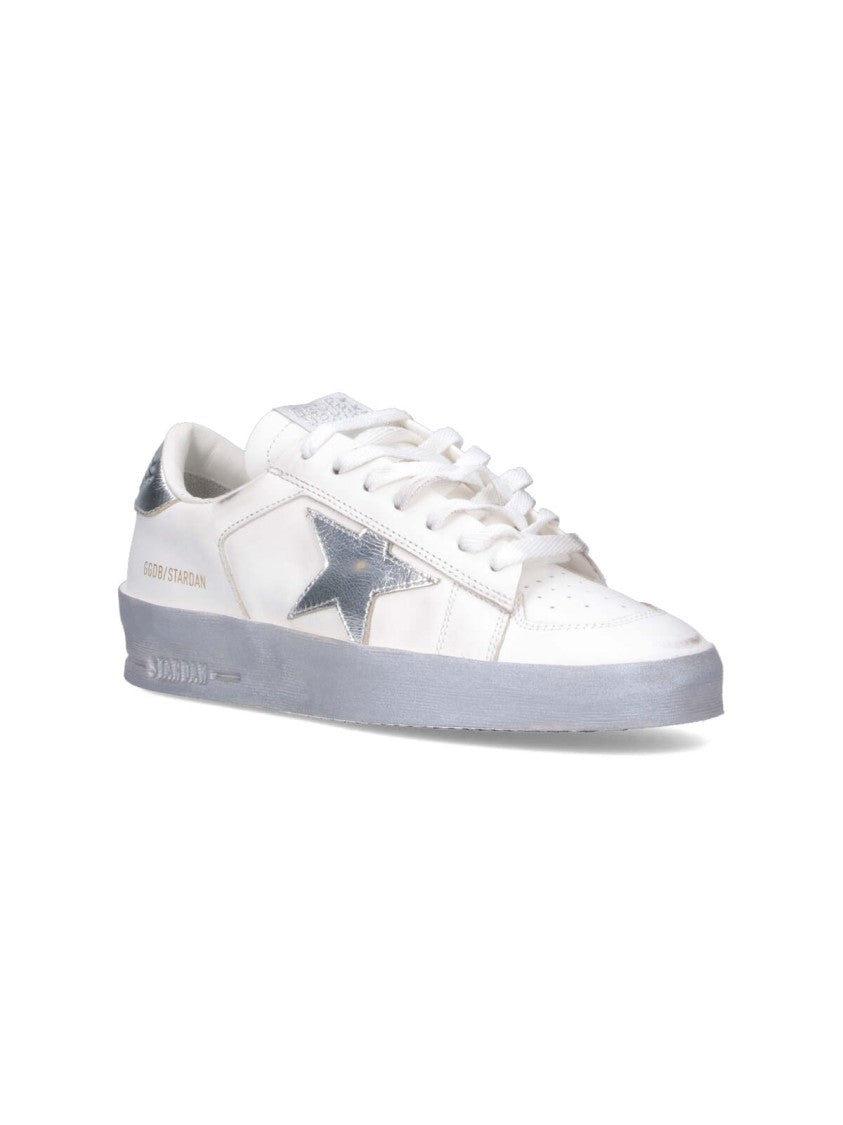 Golden Goose White Stardan Distressed Silver Accent Sneakers