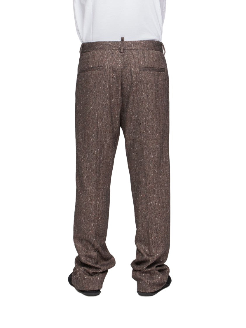 Dsquared2 Relaxed-Fit Textured Brown Trousers With Classic Waistband
