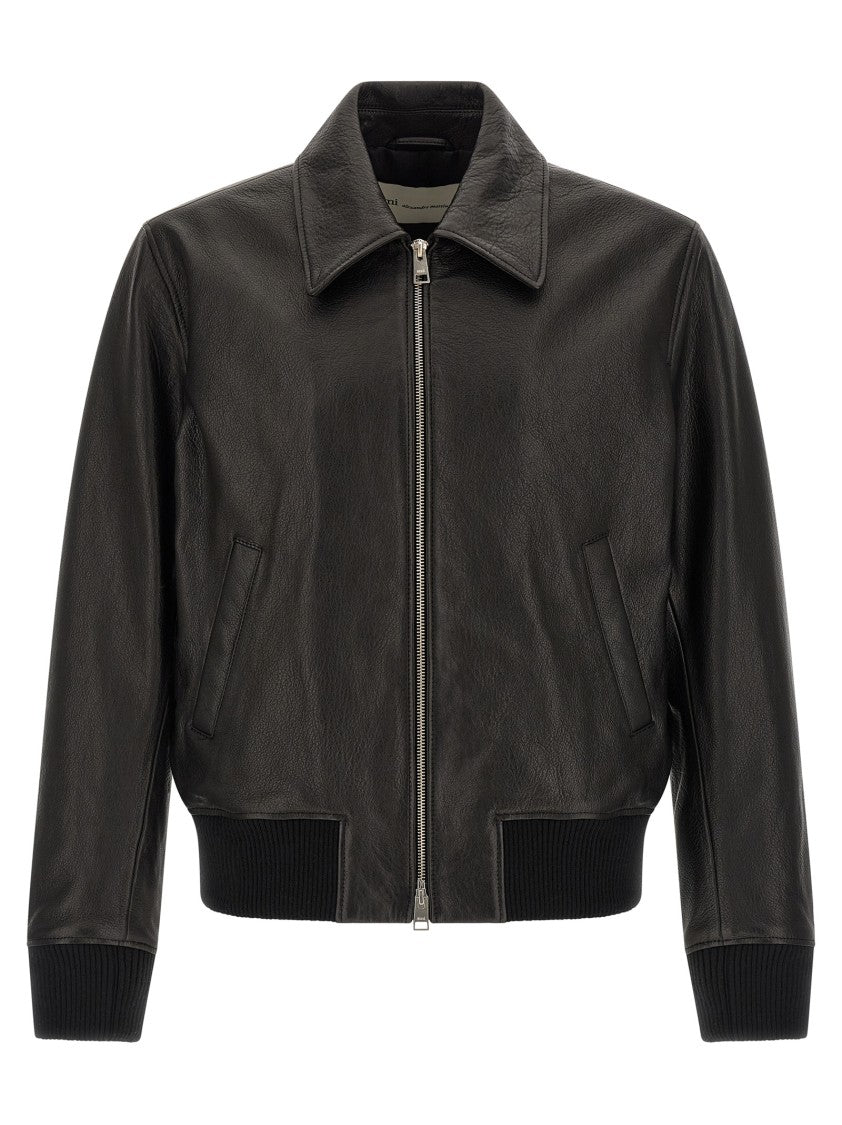 Ami Paris 'Ami De Coeur' Leather Bomber Jacket
