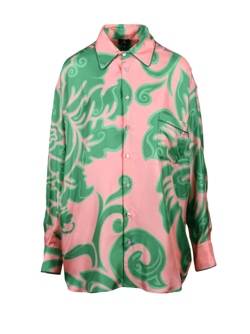 Etro Pink Green Oversized Silk Shirt