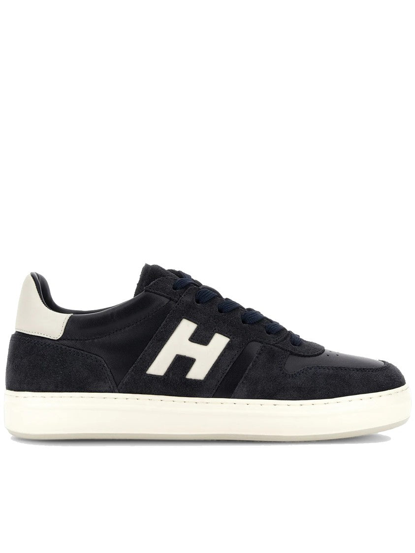 Hogan Black Low-Top Suede Texture Contrast Sneakers