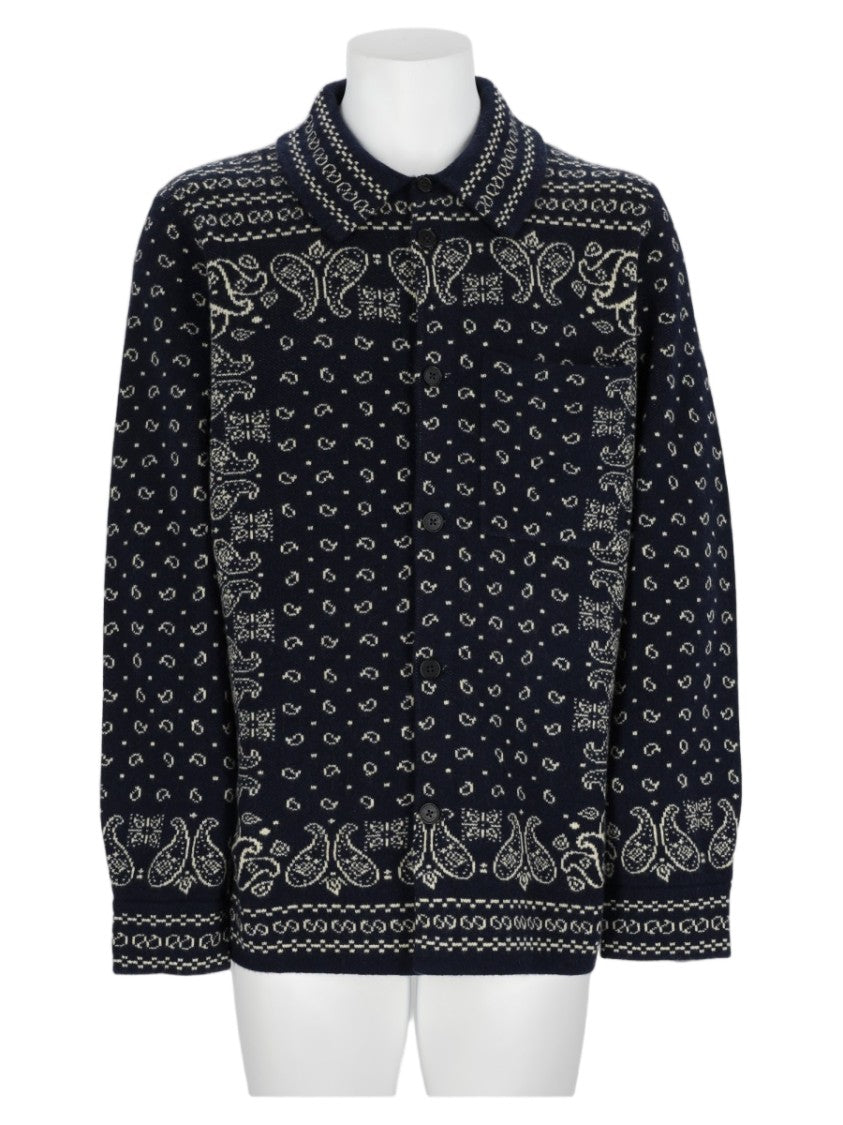 Guest In Residence Navy Paisley Cashmere Knit Sweater