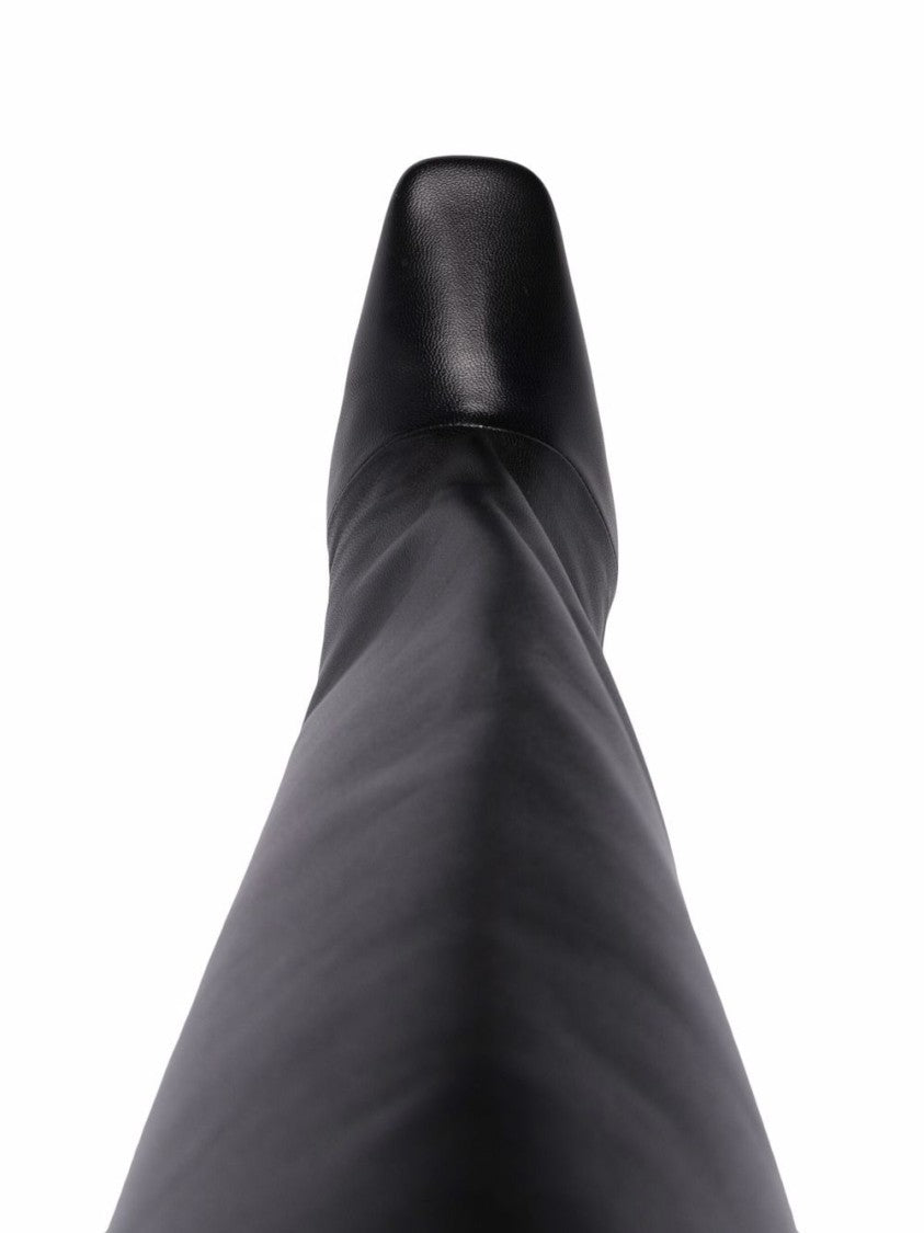 Coperni Mid-Calf Black Leather Boots With Square Toe And Block Heel