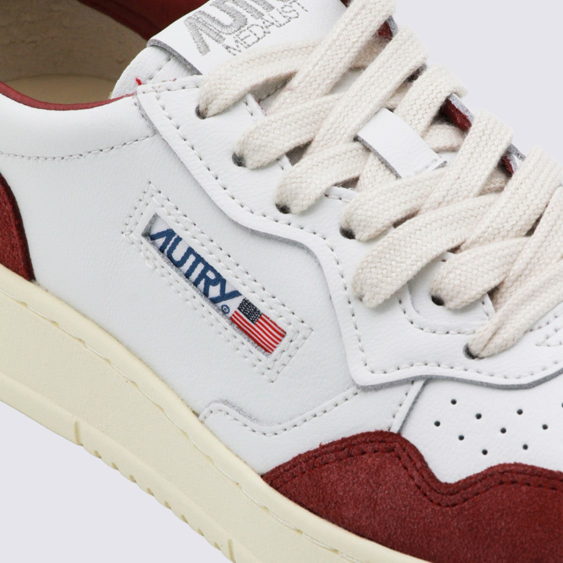Autry Low-Top White Leather Sneakers With Red Suede Accents