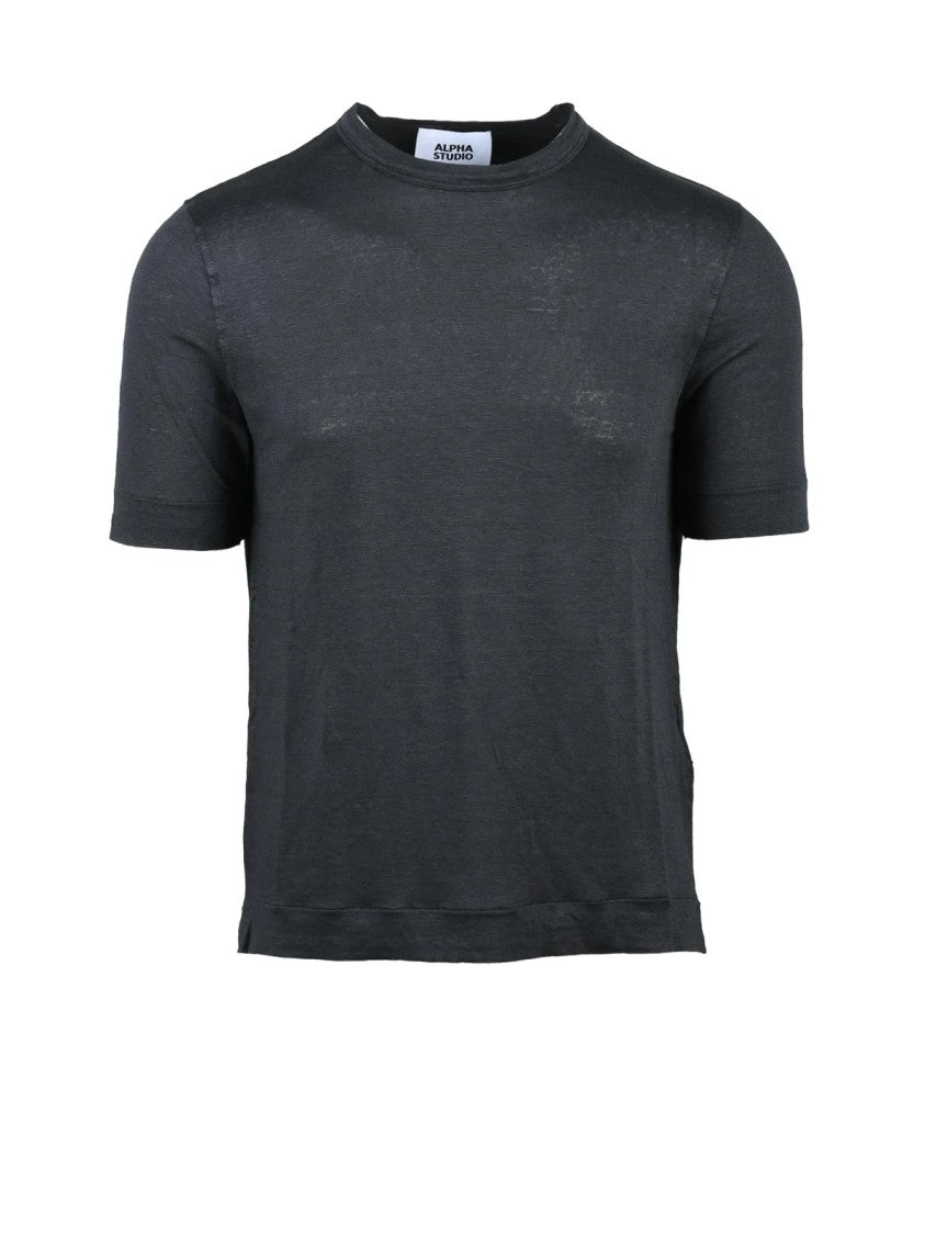 Alpha Studio Grey Linen Elastane T-Shirt