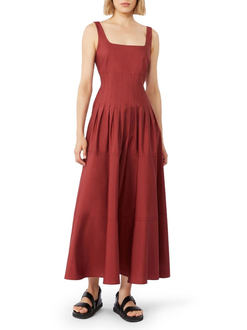 Max Mara Midi-Length Dress With Square Neckline And Pleated Skirt