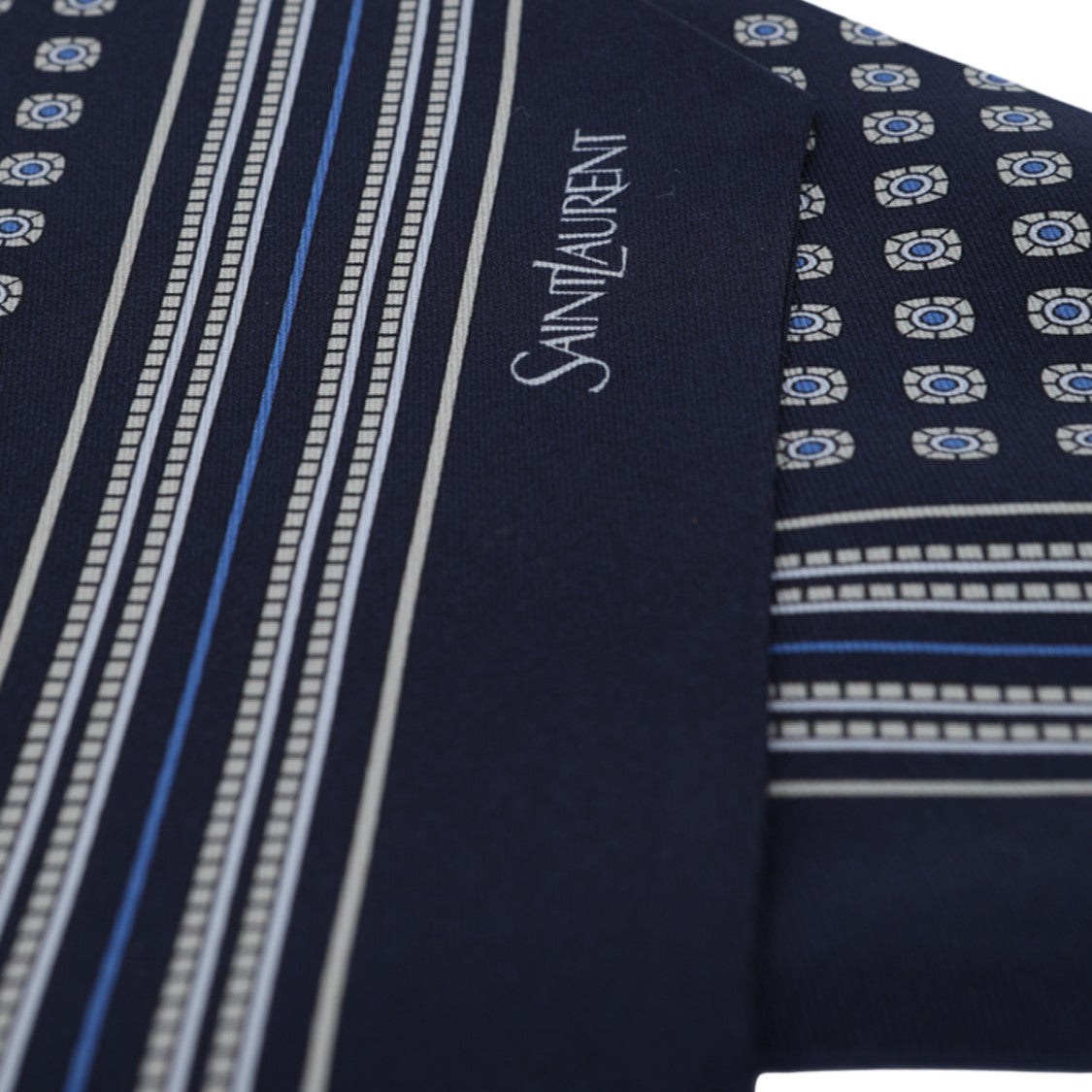 Saint Laurent Narrow Geometric Pattern Striped Edge Scarf