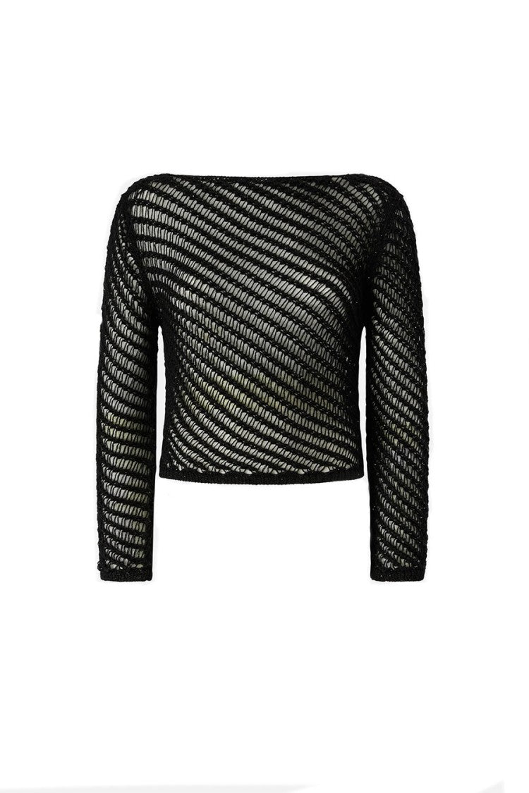 Pinko Black Polyester-Viscose Open-Knit Crochet Sweater