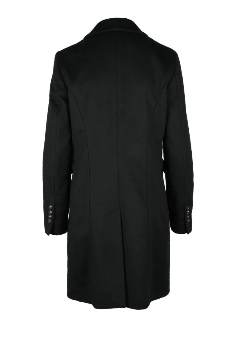 Annie Paris Double-Breasted Tailored Black Wool Coat