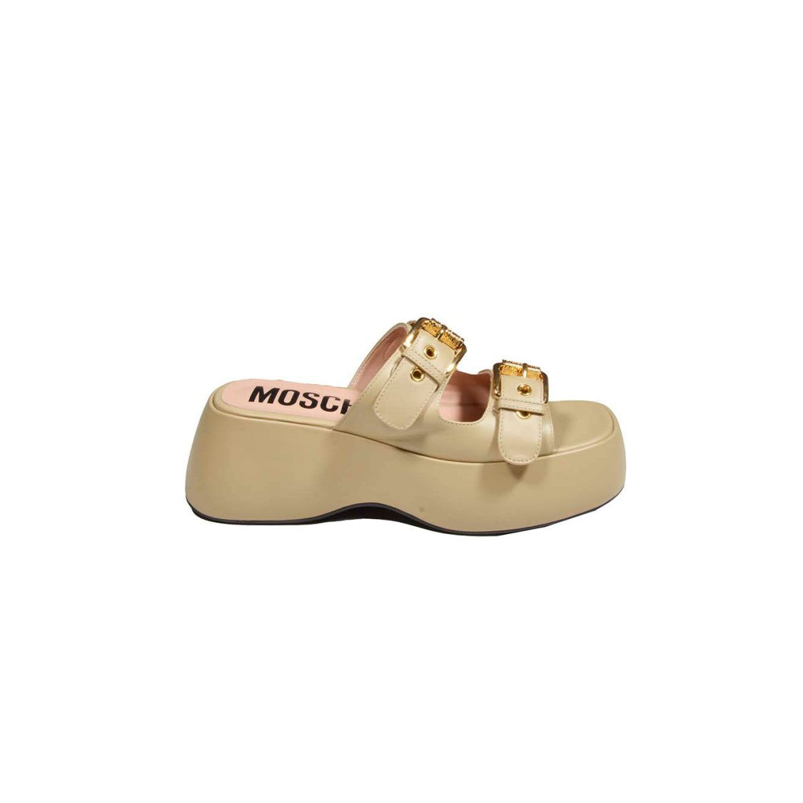 Moschino Beige Leather Platform Buckles Sandals
