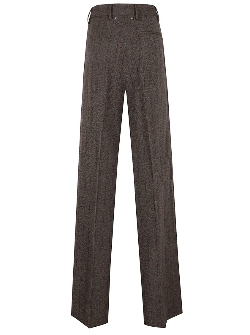 Golden Goose Brown Pinstripe Tailored Trousers With Pleated Front