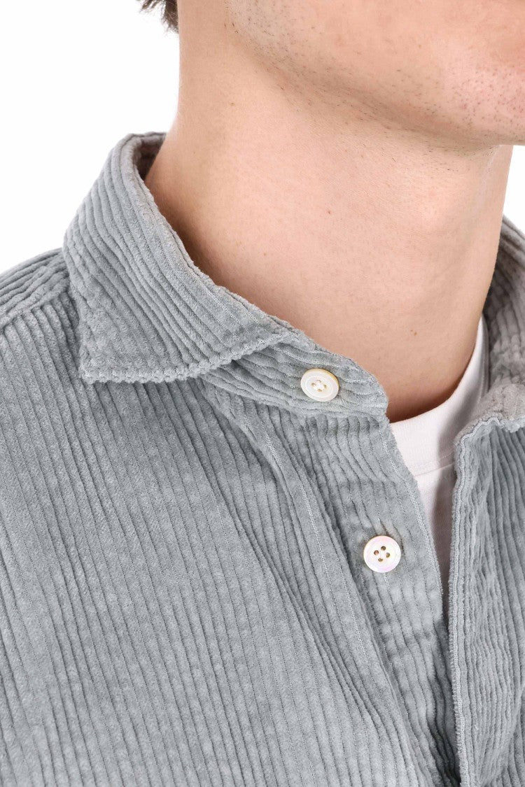 Finamore Corduroy Overshirt With Classic Collar And Buttoned Cuffs