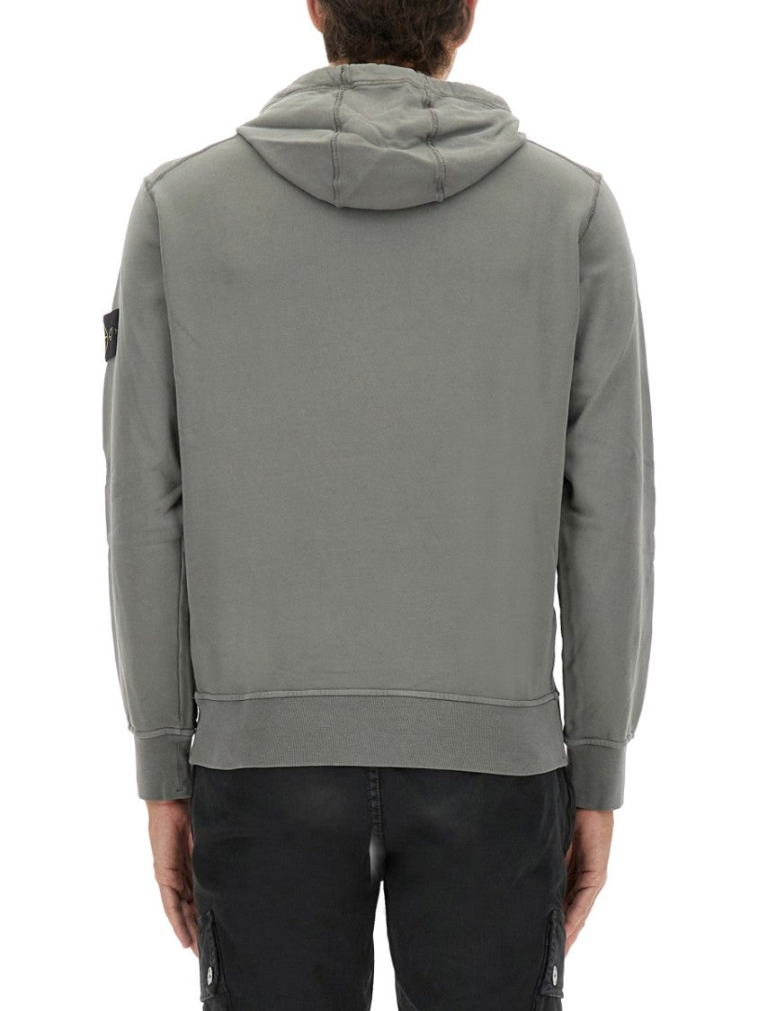 Stone Island Relaxed Fit Fleece Hoodie With Adjustable Drawstring