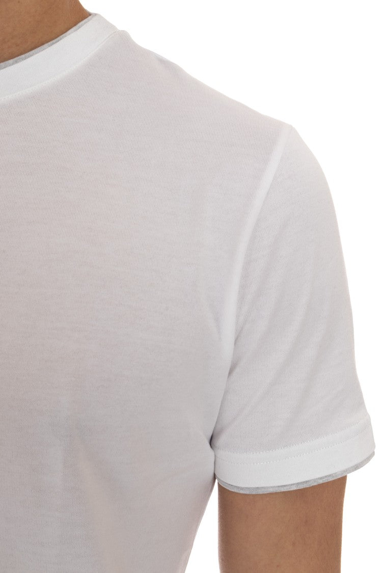 Eleventy White Double-Trim Cotton T-Shirt