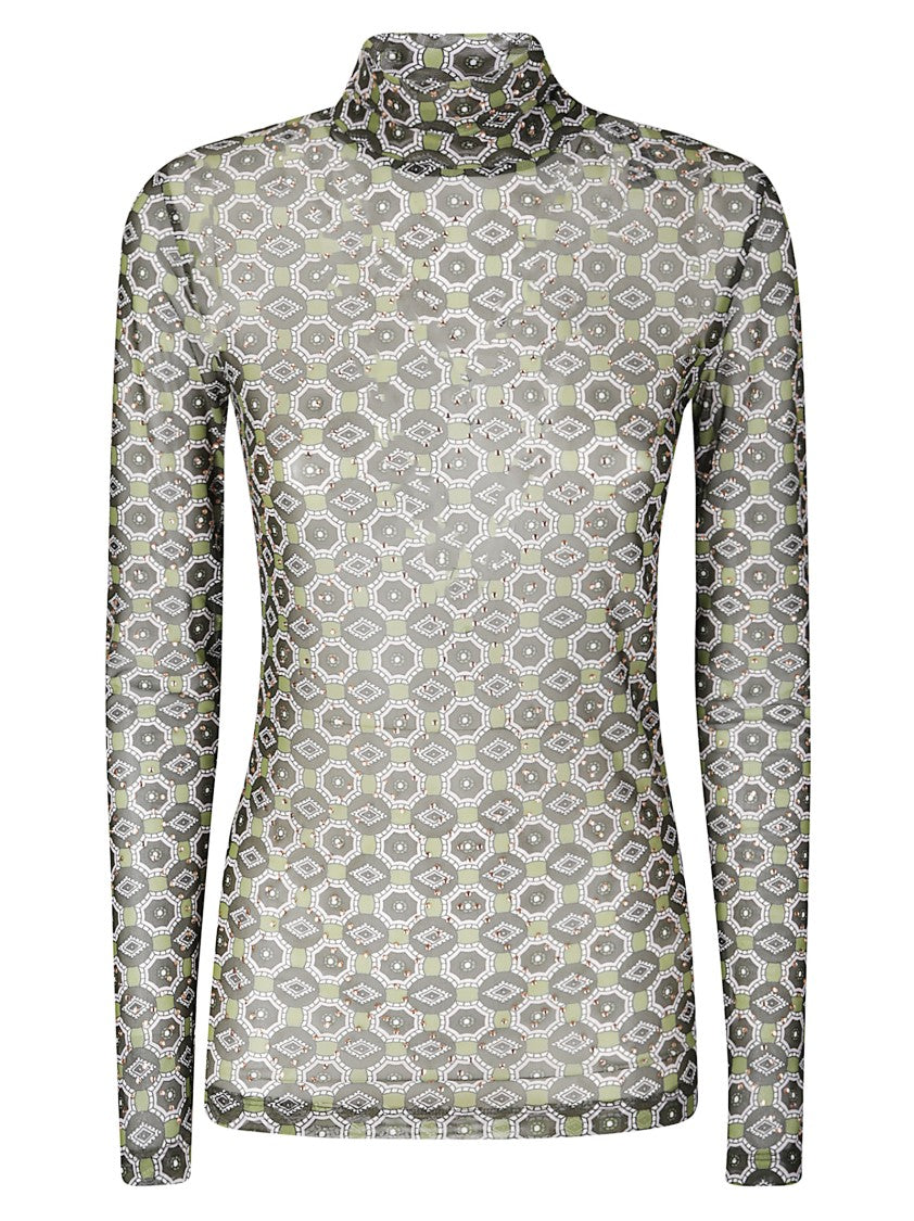 Dries Van Noten Geometric Mesh Top With Glitter Accents